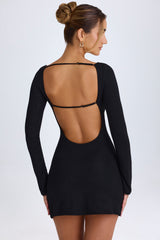 Cut-Out Long-Sleeve Mini Dress in Black