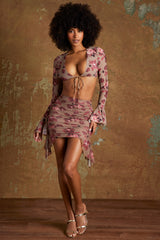 Frill Hem Mini Skirt in Beige Print