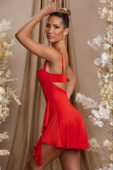 Draped A-Line Mini Dress in Red