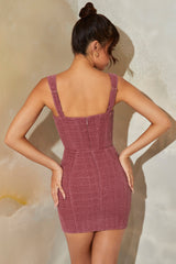 Tweed Square Neck Corset Mini Dress in Rose