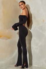 Long Sleeve Open Back Jumpsuit in Black