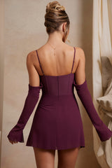 Off The Shoulder Corset Mini Dress in Plum
