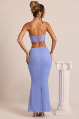 Embellished Mid-Rise Maxi Skirt in Powder Blue