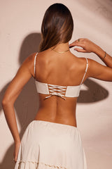 Lace Up Back Cropped Corset in Ecru