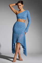 Embellished Handkerchief Hem Skirt in Smokey Blue