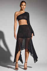 Embellished Handkerchief Hem Skirt in Black