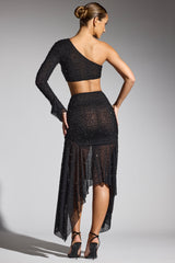 Embellished Handkerchief Hem Skirt in Black