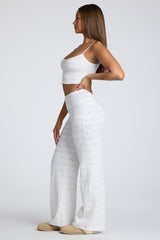 Mid Rise Straight Leg Pointelle Trousers in White