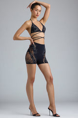 Embellished High-Waist Shorts in Black