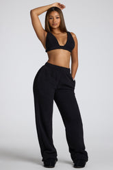 Low Rise Straight Leg Fleece Joggers in Black