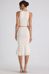 Modal Bow-Detail Mid-Rise Midi Skirt in Ivory