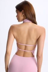Cowl-Neck Open-Back Top in Blush Pink