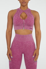 Keyhole Zip Crop Top in Dark Pink
