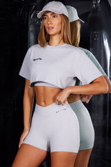 High Waist Cross Over Ribbed Mini Shorts in Grey