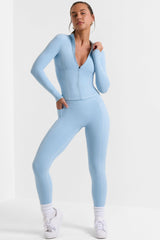 Full Length Leggings with Pockets in Ice Blue