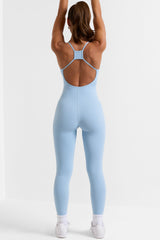 Open Back Full Length Unitard in Ice Blue