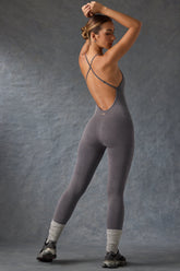 Cross-Back Jumpsuit in Washed Charcoal