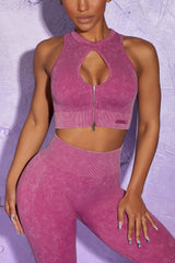 Keyhole Zip Crop Top in Dark Pink
