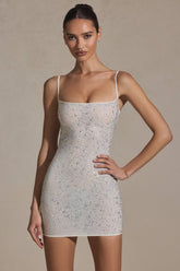 Embellished Bodycon Mini Dress in White
