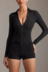 Long-Sleeve Playsuit in Black