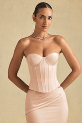 Full-Length Lace-Up Corset Top in Beige Gold