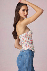 Full-Length Lace-Up Corset Top in Primrose Floral Print