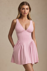 Scallop-Trim A-Line Mini Dress in Soft Pink