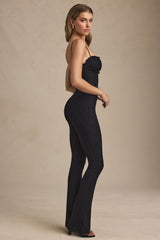 Bow-Detail Lace Flared Jumpsuit in Black