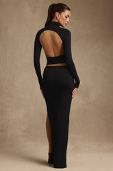 Modal Ruched Backless Turtleneck Top in Black