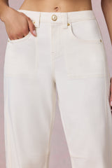 Mid-Rise Barrel-Leg Jeans in Ecru Wash