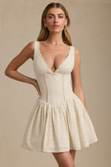 Broderie Anglaise Bow-Detail A-Line Mini Dress in Ivory