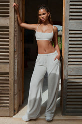 Button-Detail Low-Rise Wide-Leg Joggers in Light Grey