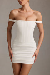 Off-Shoulder Corset Mini Dress in White