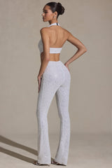 Embellished Cut-Out Jumpsuit in White