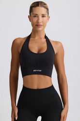 Define Luxe Halterneck Sports Bra in Jet Black