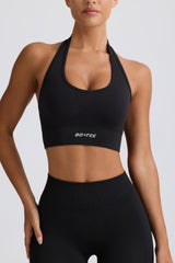 Define Luxe Halterneck Sports Bra in Jet Black