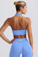 Define Luxe Halterneck Sports Bra in Light Blue