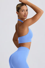 Define Luxe Halterneck Sports Bra in Light Blue