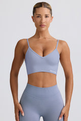 Define Luxe V-Neck Sports Bra in Blue Grey