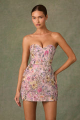 Embellished Convertible Lace-Up Gown in Floral Pink