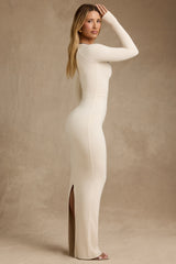 Modal Contrast-Trim Maxi Dress in Ivory