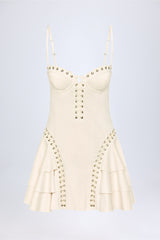 Lace-Up Tiered Corset Mini Dress in Ivory