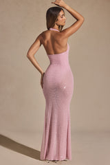 Embellished Halterneck Corset Gown in Lavender Pink