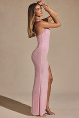 Embellished Halterneck Corset Gown in Lavender Pink