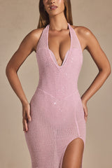 Embellished Halterneck Corset Gown in Lavender Pink