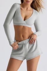 Brushed Jersey Wrap Crop Top in Fog Grey