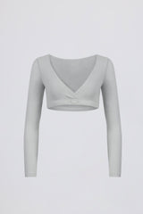 Brushed Jersey Wrap Crop Top in Fog Grey