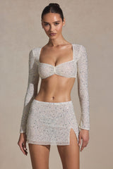 Embellished Micro Mini Skirt in White