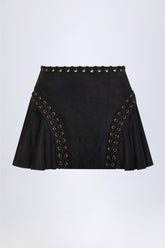 Lace-Up Mid-Rise Mini Skirt in Black