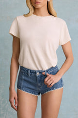 Low-Rise Hot Pant Shorts in Mid-Blue